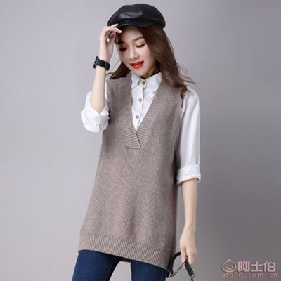 【春季款修身款無袖針織毛衣純色街頭V領馬甲背心女外穿上衣批發10-331】嘉興市秀洲區洪合韓媚服裝經營部 - 產品庫